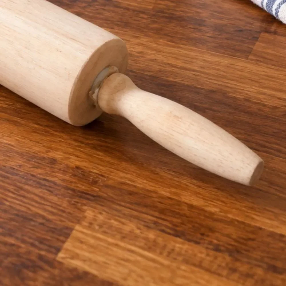 New Pine Wood Rolling Pin w/ Handles Natural Wooden Baking Pastry Dough Roller